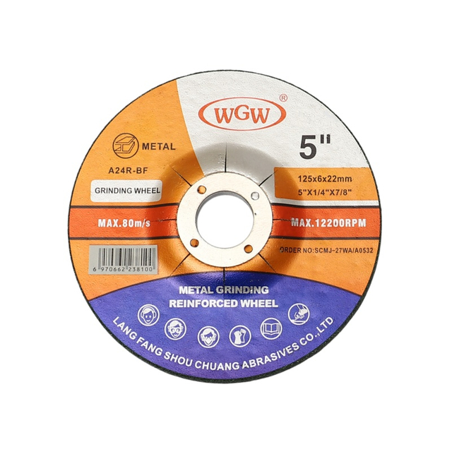 WGW Disco abrasivo de metal 125x6x22 mm para amoladora angular portátil, disco de óxido de aluminio T27 de metal 80 m/s