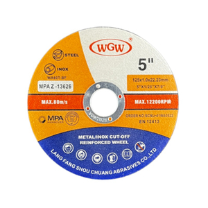 Disco de corte abrasivo 5 pulgadas Alta dureza Aceptado por OEM 1 pieza Tasas de molienda más rápidas Certificado ISO9001 Garantía de 3 años MPA (1,6 mm)