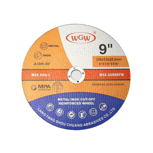 Disco de corte abrasivo de óxido de aluminio de alta dureza WGW T41 de 9 pulgadas para acero inoxidable (3 mm)