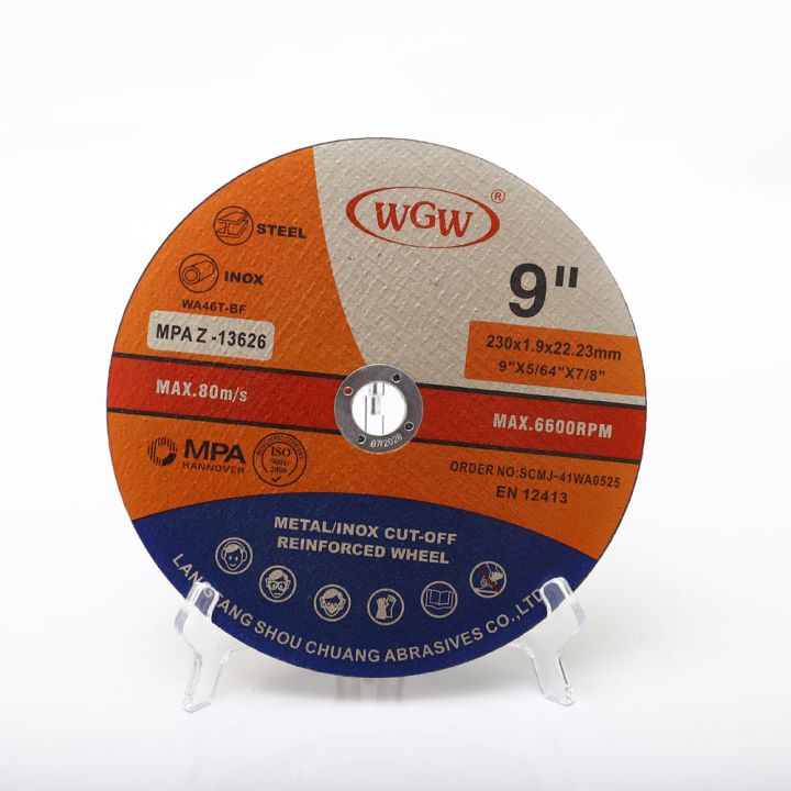 Disco de corte de acero inoxidable WGW T41 de 9 pulgadas, óxido de aluminio de alta dureza
