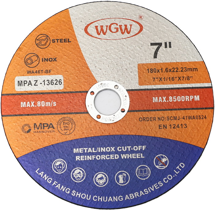 Disco de corte de acero inoxidable WGW T41 de 7 pulgadas, óxido de aluminio de alta dureza