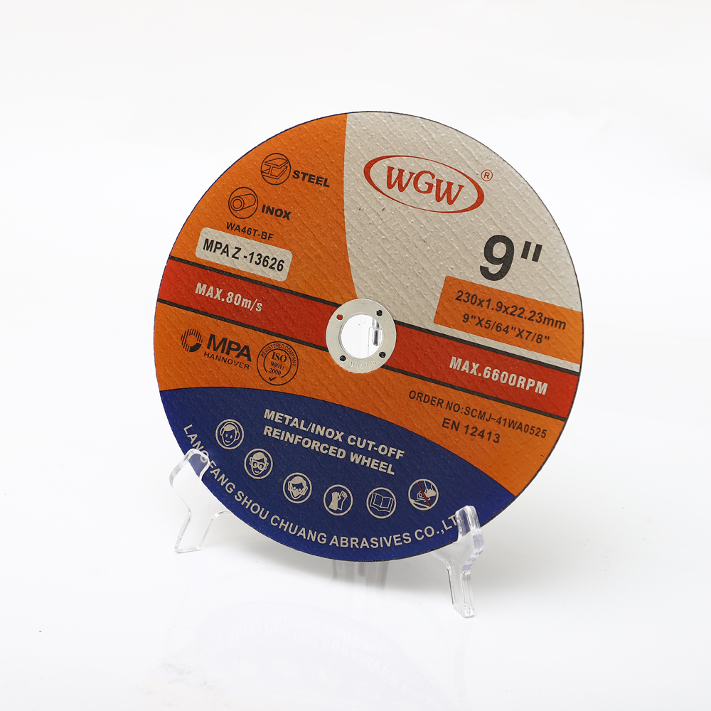 Disco de corte de acero inoxidable WGW T41 de 9 pulgadas, óxido de aluminio de alta dureza