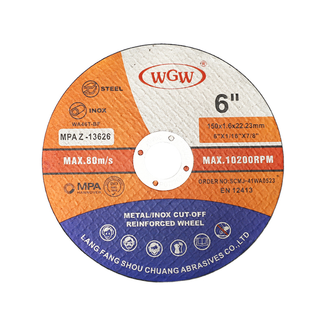 Disco de corte de acero inoxidable WGW T41 de 6 pulgadas, óxido de aluminio de alta dureza