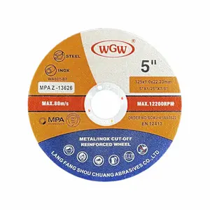Disco de corte WGW T41-125x1.0x22.23mm, certificado MPA ISO9001, corte rápido de metal de disco de óxido de aluminio 