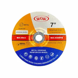 WGW T27 Disco abrasivo de óxido de aluminio de 7 pulgadas, 180 × 6,0 × 22,23 mm, rueda abrasiva de alta dureza para amoladora angular de metal de acero inoxidable con certificación ISO9001 MPA 